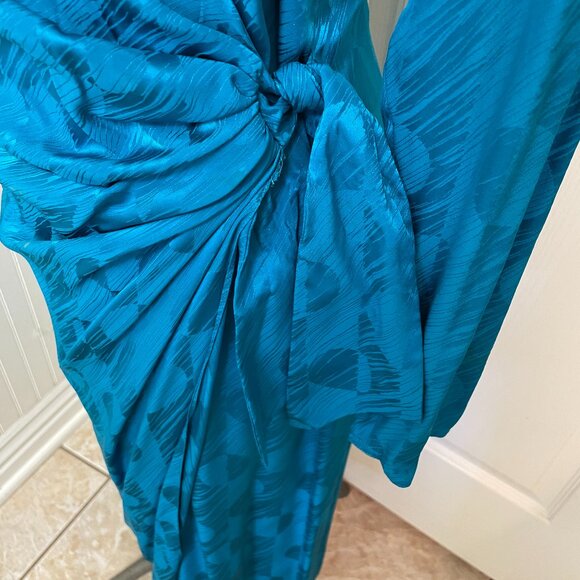 MAGGY LONDON TEAL WRAP DRESS, SIZE 12, 100% SILK - Picture 6 of 7
